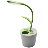 Lampa de birou cu acumulator si suport de pixuri tip floare, verde