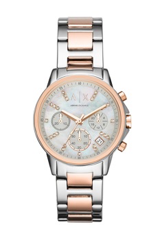 ARMANI EXCHANGE, Ceas cronograf din otel inoxidabil Lady Banks, Argintiu/Auriu rose ARMANI EXCHANGE, Ceas cronograf din otel inoxidabil Lady Banks, Argintiu/Auriu rose