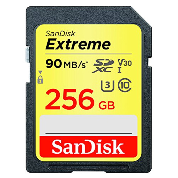 Card de memorie SanDisk Extreme SDXC, 256 GB, V30, 90 MB/s