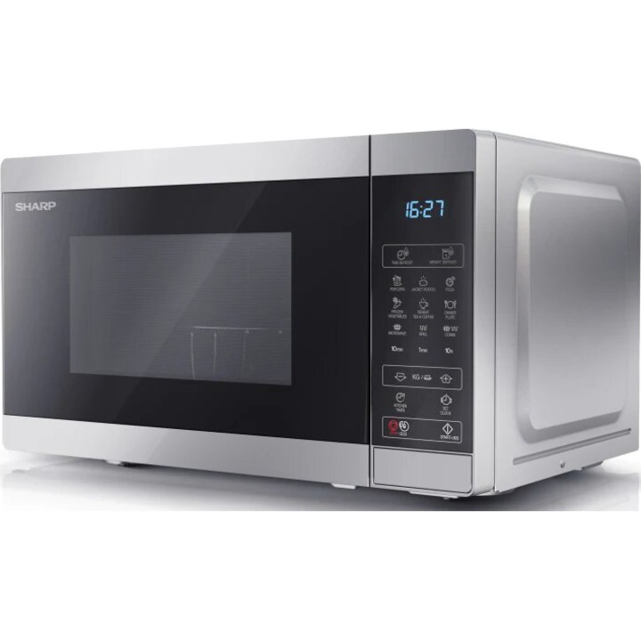 Микровълнова фурна Sharp YC-MG02ES, 20 л, 800 W, Digital, Grill, EasyClean, Eco Function, Child Lock, Сребрист