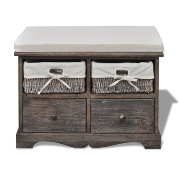 Canapea banca depozitare din lemn, cu doua sertare, vidaXL, Maro, 62x33 x 42 cm Canapea banca depozitare din lemn, cu doua sertare, vidaXL, Maro, 62x33 x 42 cm