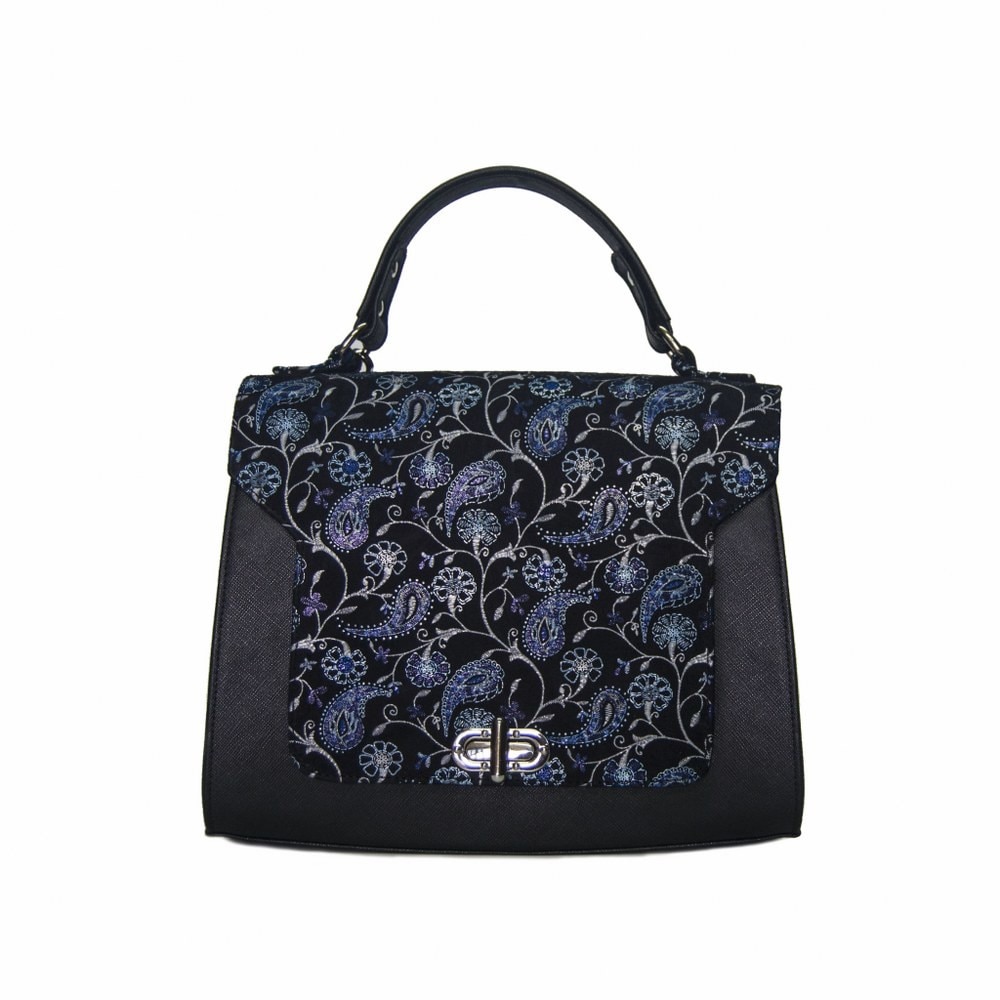 Geanta dama,Zea,piele naturala,neagra floral