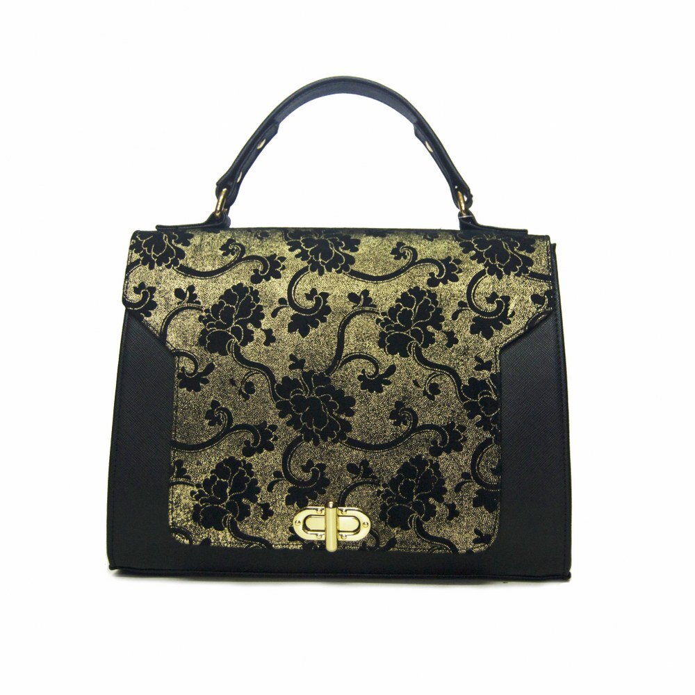 Geanta dama,Zea,piele naturala,neagra florala