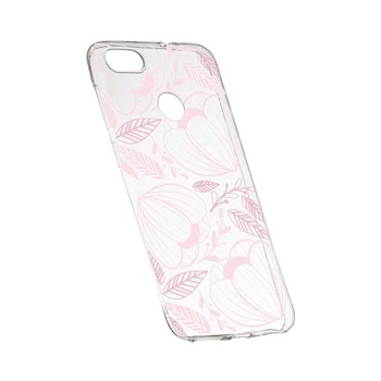 Husa Silicon, Transparent, Slim, Pink Flower, 113, Huawei Y6 Prime 2018 Husa Silicon, Transparent, Slim, Pink Flower, 113, Huawei Y6 Prime 2018