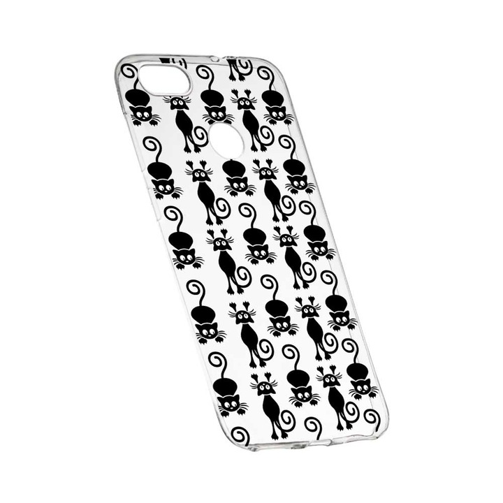 Силиконов калъф, Прозрачен, Тънък, Черна котка, 115, HTC Desire 12 Plus