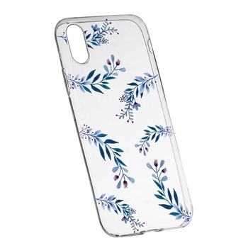 Husa Silicon, Transparent, Slim, Blue Flowers, 116, HTC Desire 12 Husa Silicon, Transparent, Slim, Blue Flowers, 116, HTC Desire 12