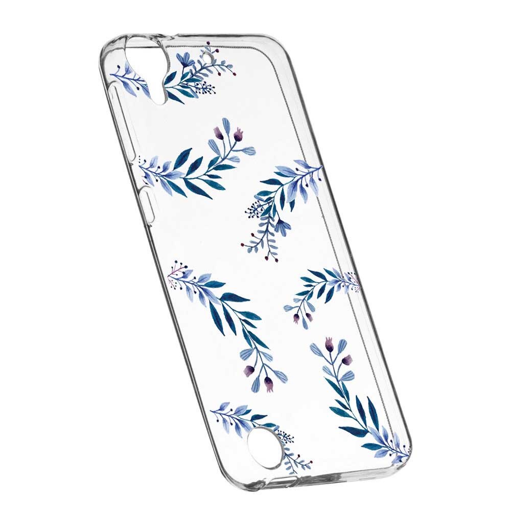 Husa Silicon, Transparent, Slim, Blue Flowers, 116, HTC Desire 825