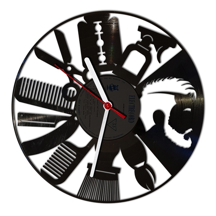 Ceas de perete vinil - Barber Shop, FD Studio, diametru 30 cm, Negru