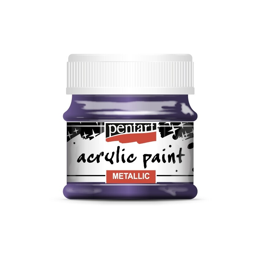 Vopsea acrilica metalizata pe baza de apa Pentart - mov argintiu, 50 ml