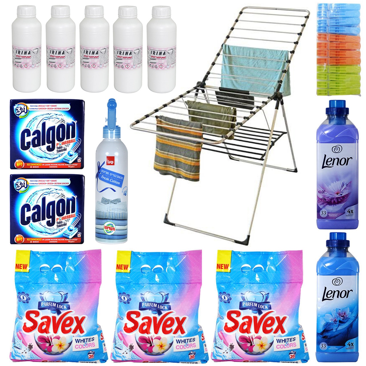 Pachet 3 xSavex White&Colors detergent automat, 2kg + 2 xLenor balsam de rufe, 1L + Set carlige