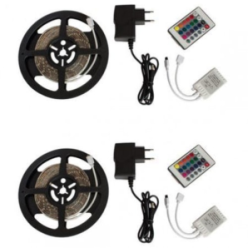 Set 2x Kit Banda LED MULTICOLOR - 5 metri + 2x telecomanda + 2x adaptor + 2x sursa