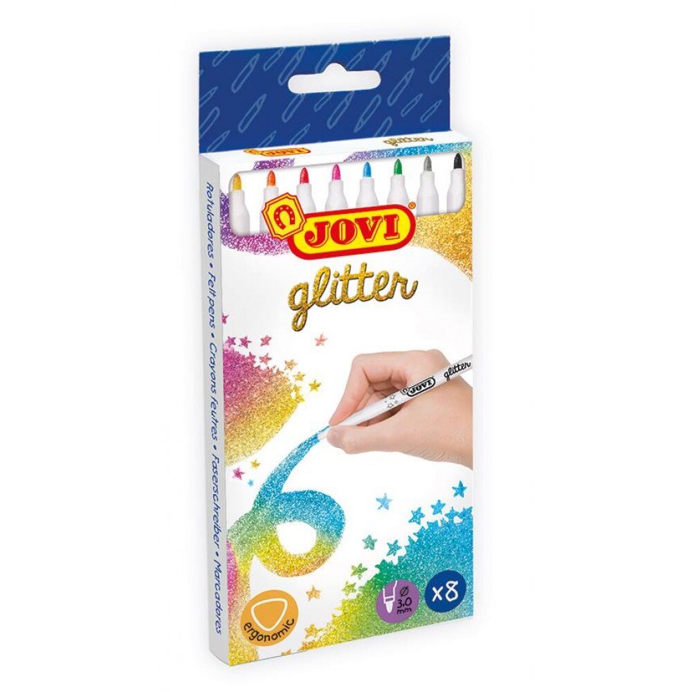 Carioci 8 culori varf gros Jovi Glitter