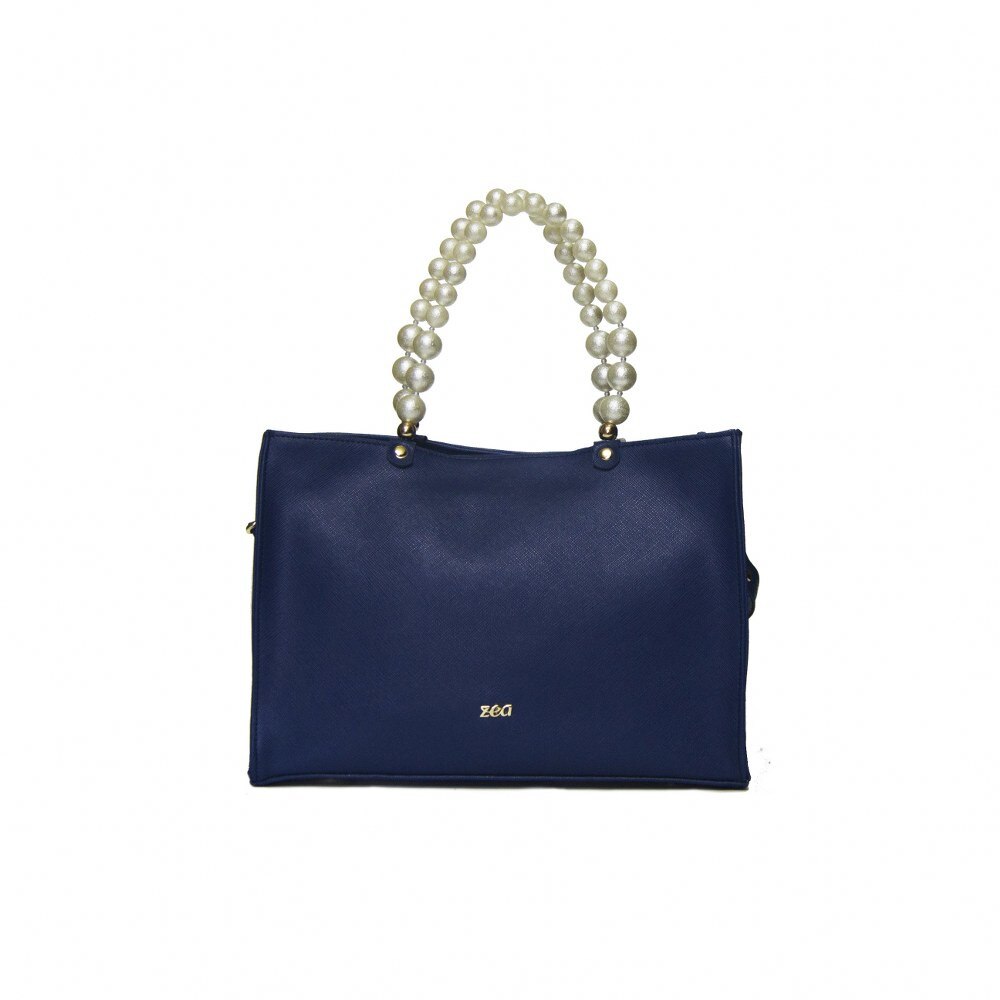 Geanta dama,Zea,piele naturala,blue,perle