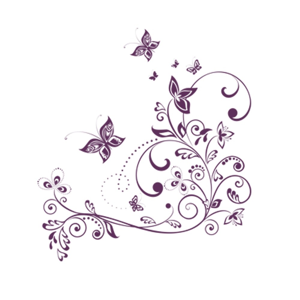 Sticker decorativ Natura si Fluturi Violet Inchis - 103x113 cm - BeeStick