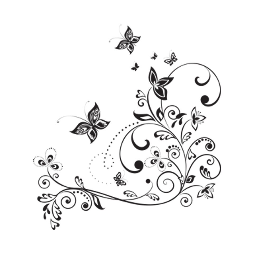 Sticker decorativ Natura si Fluturi Negru - 103x113 cm - BeeStick