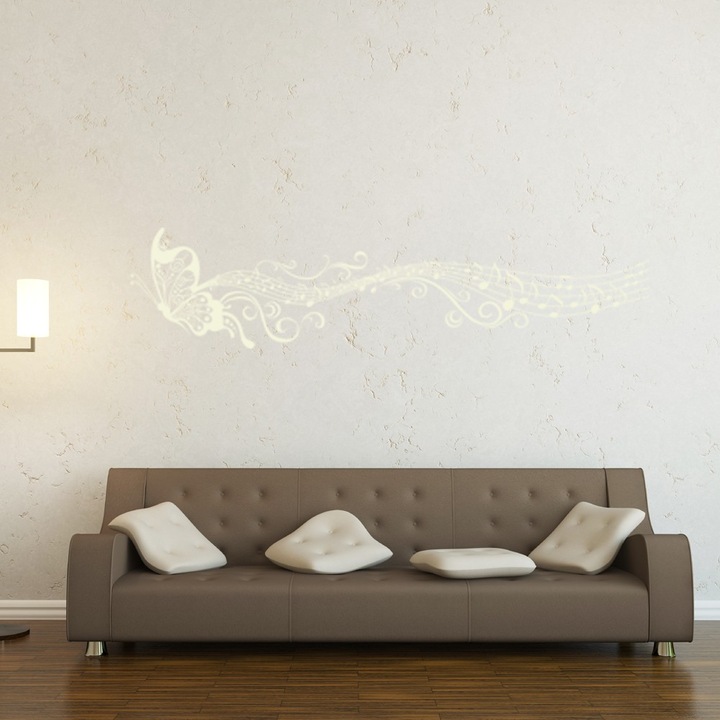 Sticker decorativ Fluture Muzical Galben Discret - 120x29 cm - BeeStick