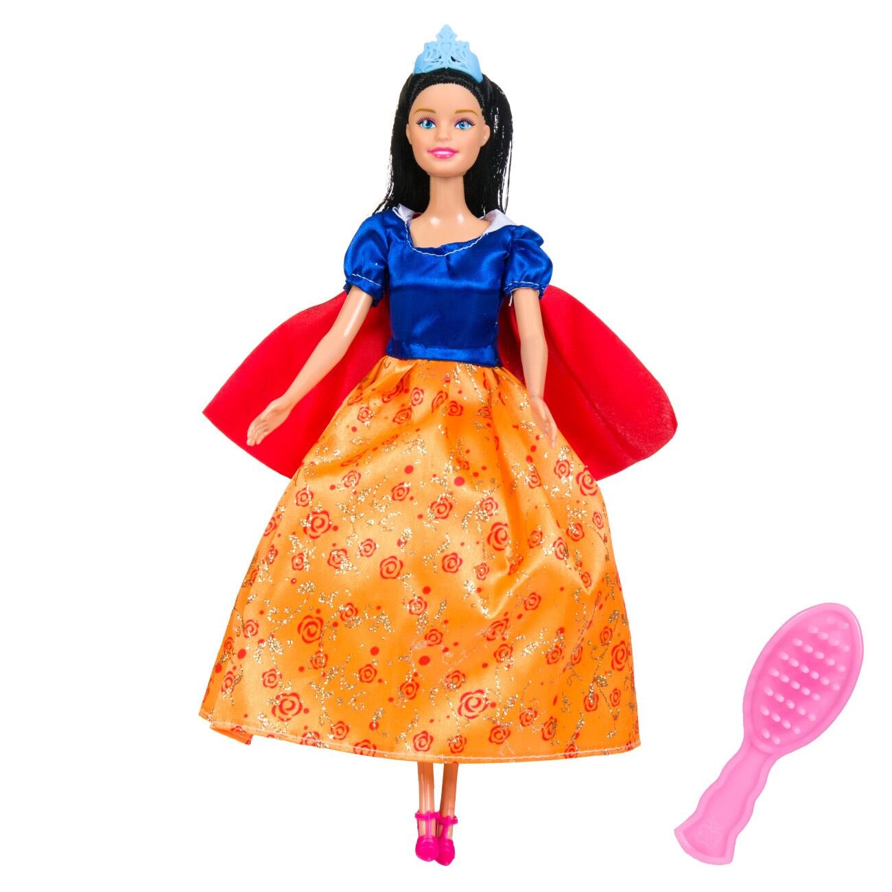 Papusa Printesa Betty cu rochita stralucitoare vesel colorata, coronita, bruneta, 30 cm