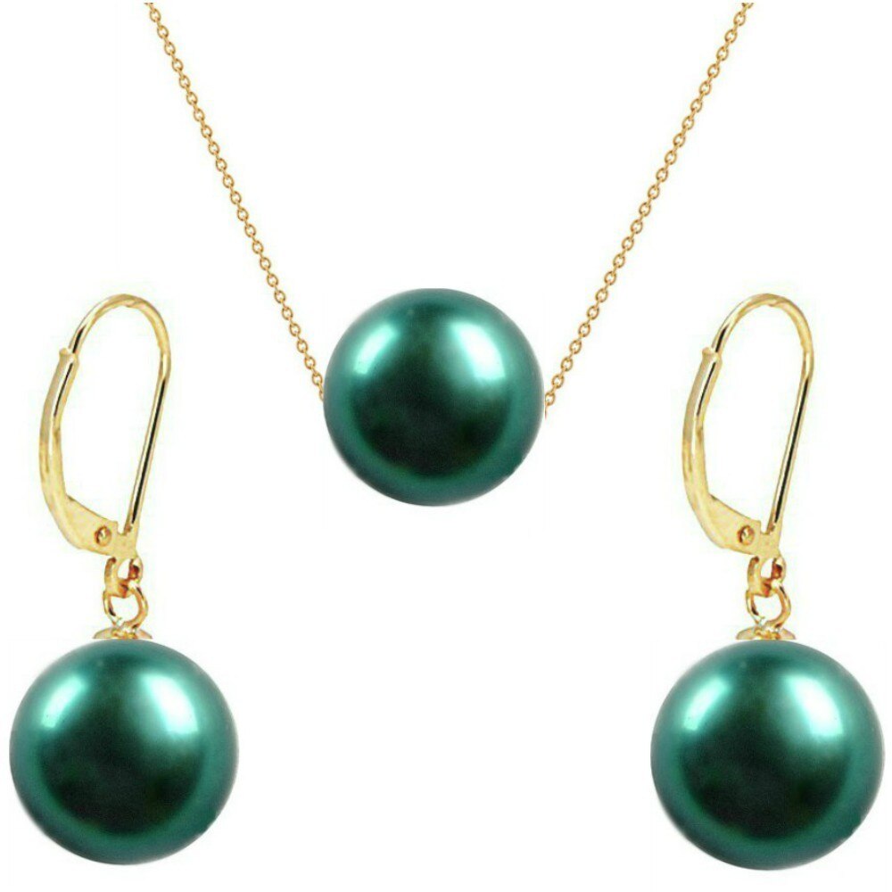 Set Aur Galben 14 karate cu Perle Naturale Premium Verde Smarald
