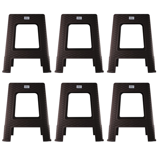 Pachet 6 bucati - Scaun din plastic, Model Ratan, Pentru gradina, casa, Maro