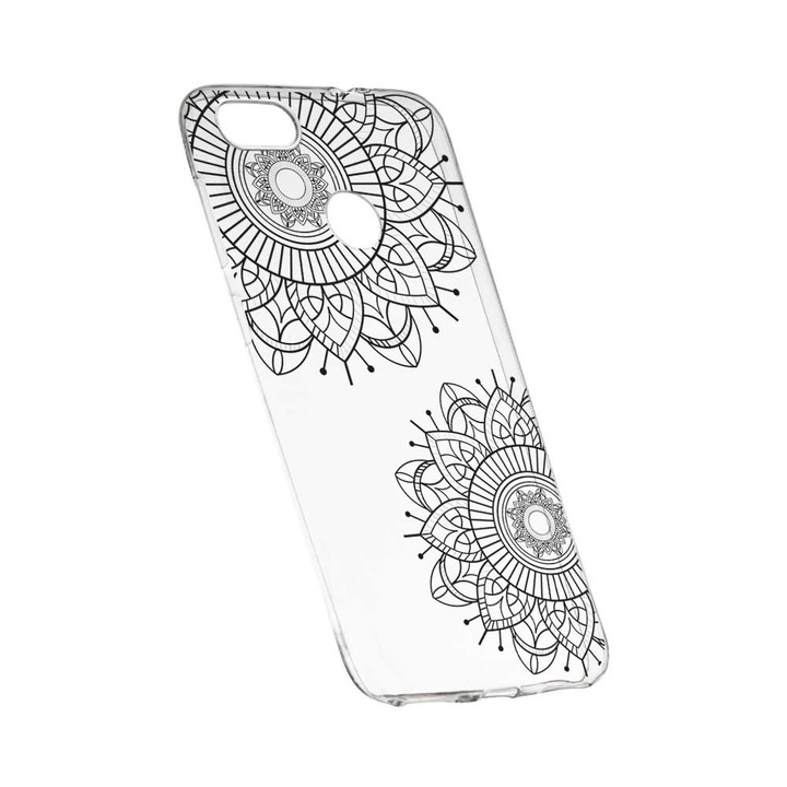 Силиконов калъф, прозрачен, тънък, черно цвете, 117, HTC Desire 12 Plus