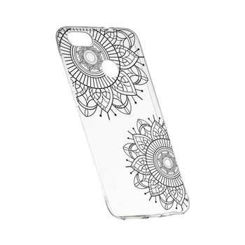 Husa Silicon, Transparent, Slim, Black Flower, 117, Huawei Y6 Prime 2018 Husa Silicon, Transparent, Slim, Black Flower, 117, Huawei Y6 Prime 2018