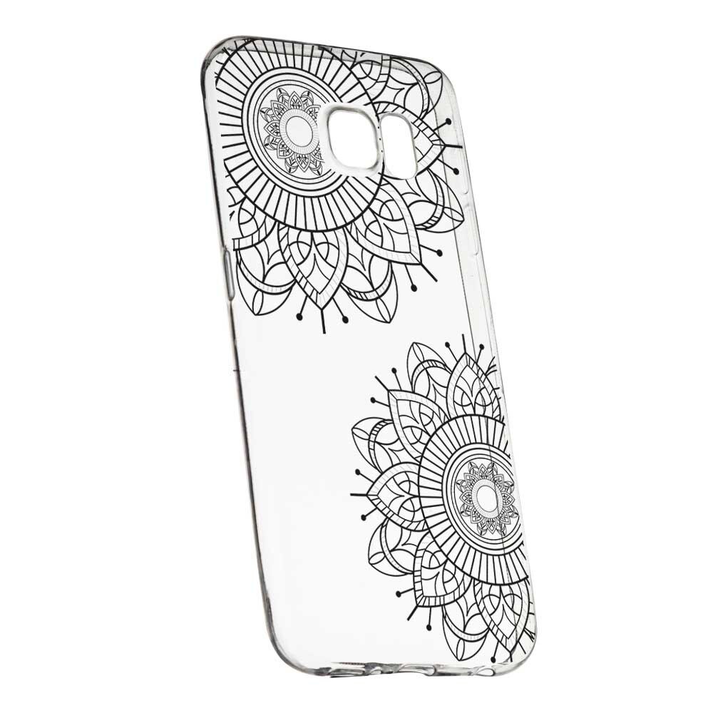 Husa Silicon, Transparent, Slim, Black Flower, 117, Samsung Galaxy S6