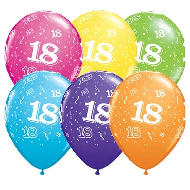 Baloane multicolore inscriptionate cu numarul 18, ProCart®, 32 cm, set 100 bucati