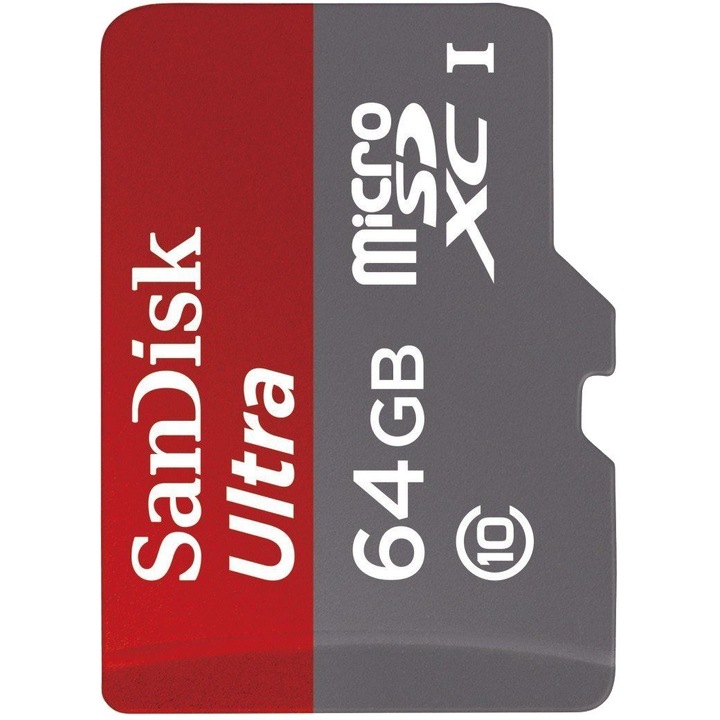 Card de memorie SanDisk Ultra MicroSDXC, 64GB, UHS-I, Class 10 + Adaptor