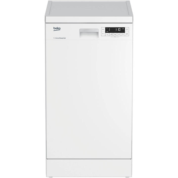 Beko DFS 26024 W Szabadonálló keskeny mosogatógép, 45cm, 10 terítékes, 6 program, LCD kijelző, E energiaosztály, Fehér