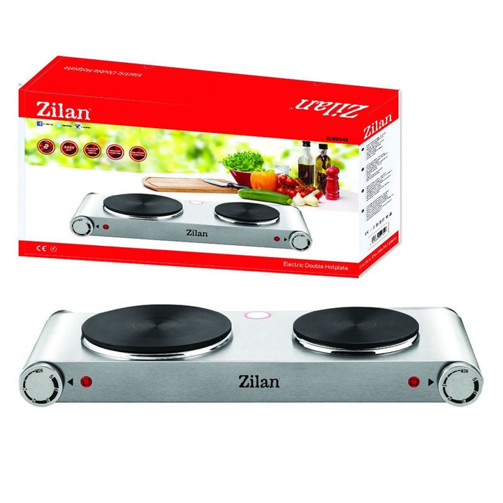Zilan rozsdamentes acél elektromos főzőlap, 2 lap, 2250 W
