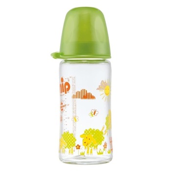 Biberon sticla cu gat larg, 240 ml, tetina silicon pt lapte, nr 1, nip 35063 Biberon sticla cu gat larg, 240 ml, tetina silicon pt lapte, nr 1, nip 35063
