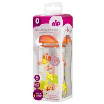 Biberon sticla cu gat larg, 240 ml, tetina silicon pt lapte, nr 1, nip 35064 Biberon sticla cu gat larg, 240 ml, tetina silicon pt lapte, nr 1, nip 35064