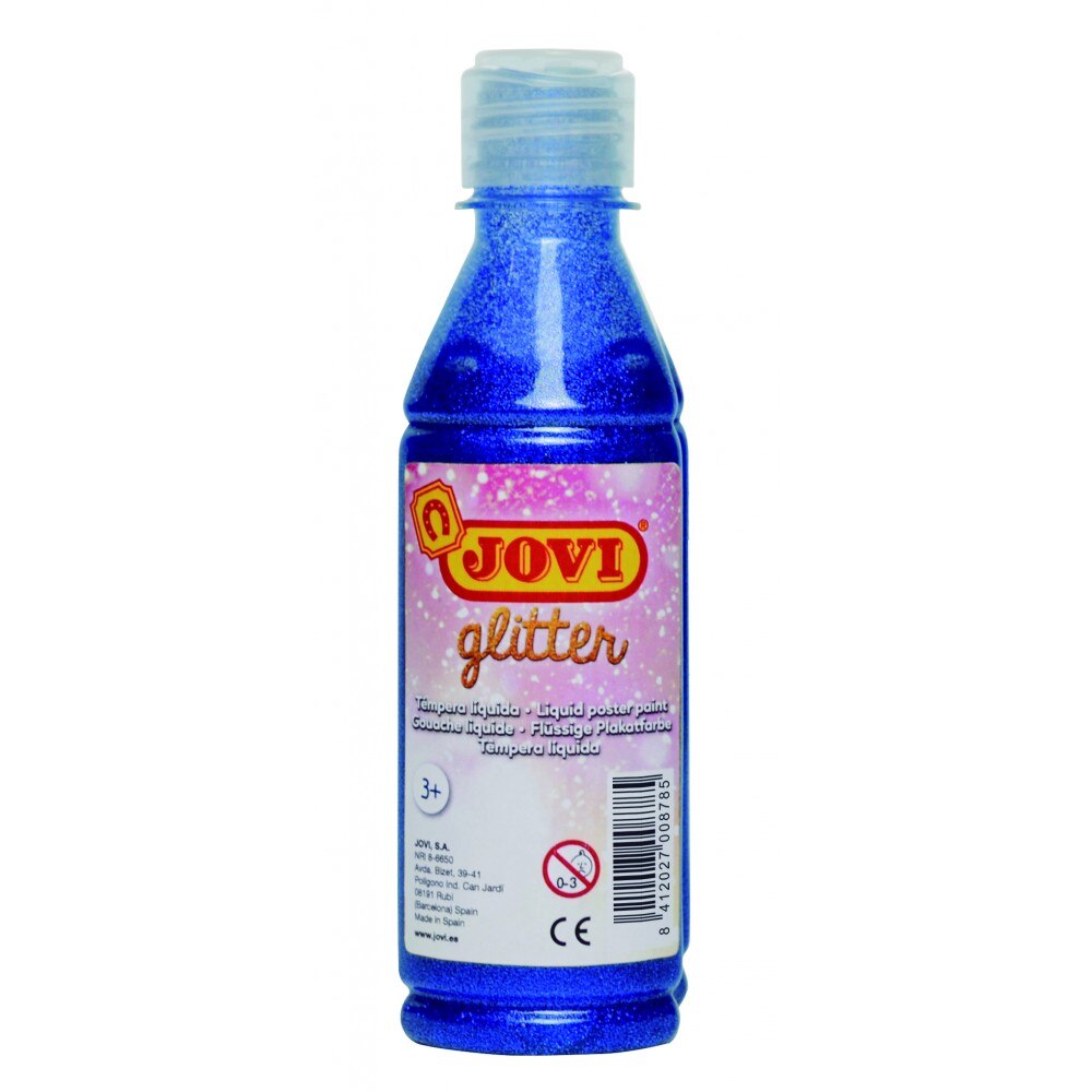 Tempera lichida cu sclipici albastru 250 ml/sticla Jovi