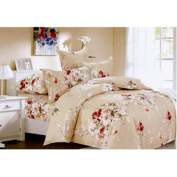 Lenjerie Casa New Fashion pentru pat dublu, 4 piese, culoare bej cu imprimeu floral Lenjerie Casa New Fashion pentru pat dublu, 4 piese, culoare bej cu imprimeu floral