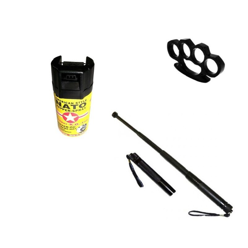 KIT autoaparare POLICE 3 in 1, Baston Telescopic, Spray American Style