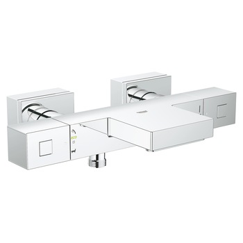 Baterie cada cu termostat Grohe Cube, montare aparenta, diverter, protectie reflux, filtru impuritati, waterfall, crom Baterie cada cu termostat Grohe Cube, montare aparenta, diverter, protectie reflux, filtru impuritati, waterfall, crom
