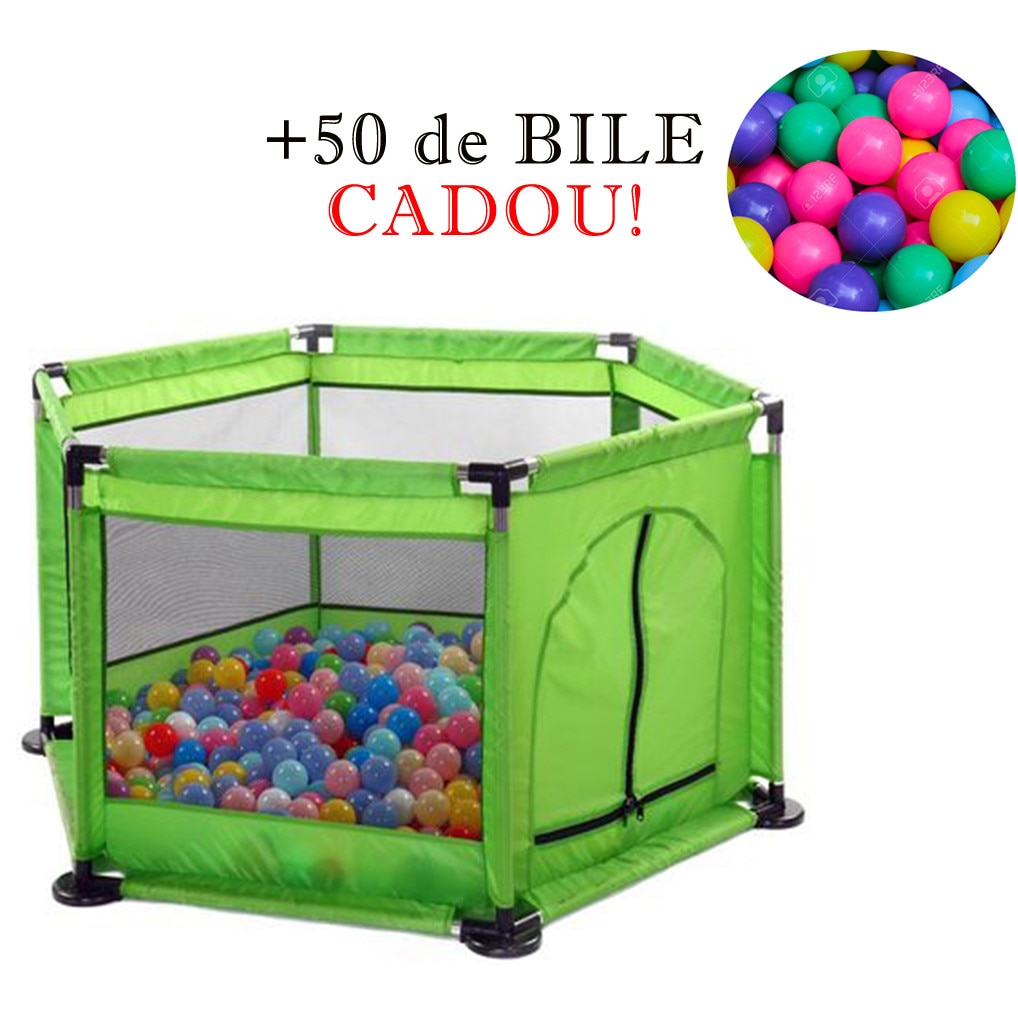 Tarc pentru Bebe Verde cu set de 50 de Bile Multicolore Cadou, dimensiune 128cm x 113cm x 65cm