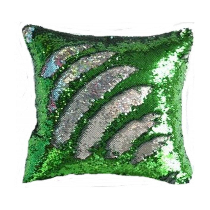 Perna decorativa, antistres, model paiete reversibile, 40x40cm, culoare verde cu argintiu