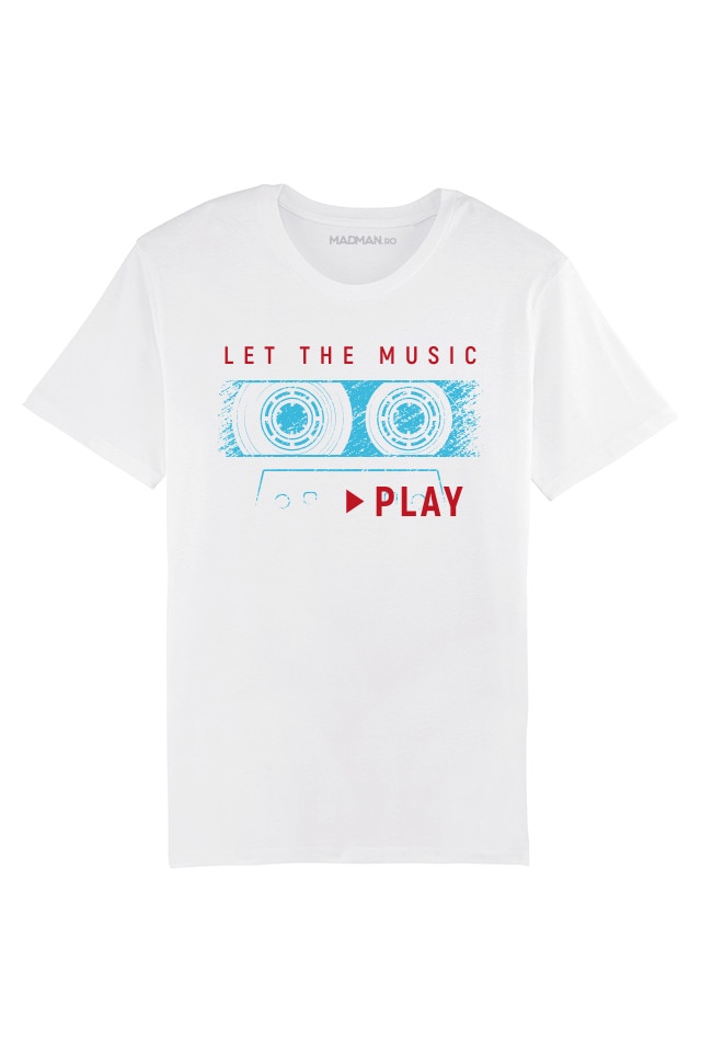 Tricou MADMAN, Let the music PLAY, barbati, alb, Alb