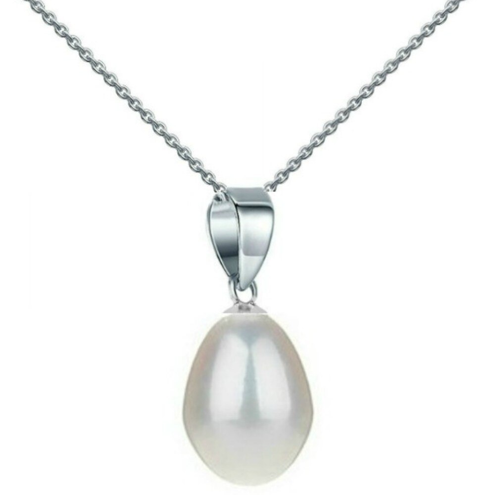 Pandantiv Aur Alb de 14 karate cu Perla Ovala Alba