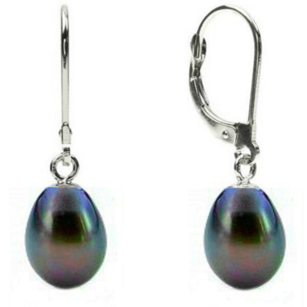 Cercei Teardrops Negri cu Tortita de Aur Alb de 14k