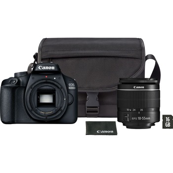 Aparat foto DSLR Canon EOS 4000D,18.0 MP, Negru + Obiectiv EF-S 18-55mm F/3.5-5.6 III Negru + Geanta + Card de memorie 16 GB Aparat foto DSLR Canon EOS 4000D,18.0 MP, Negru + Obiectiv EF-S 18-55mm F/3.5-5.6 III Negru + Geanta + Card de memorie 16 GB