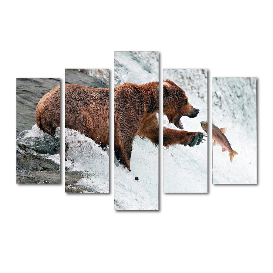 Tablou bear fish, 5 Piese, 90 x 150 cm