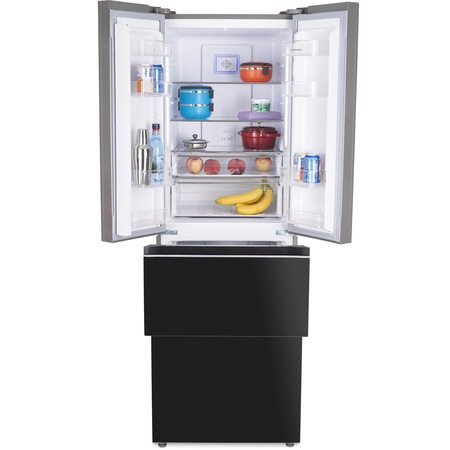 Combina frigorifica French Door Heinner HCFD-H300GBKA+, 300 l, Full No Frost, Clasa A+, Display Touch, H 186 cm, Sticla neagra