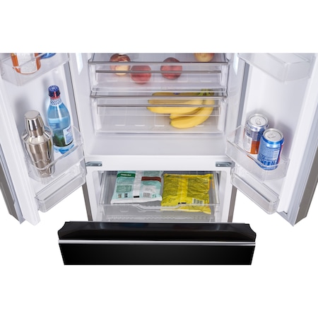 Combina frigorifica French Door Heinner HCFD-H300GBKA+, 300 l, Full No Frost, Clasa A+, Display Touch, H 186 cm, Sticla neagra