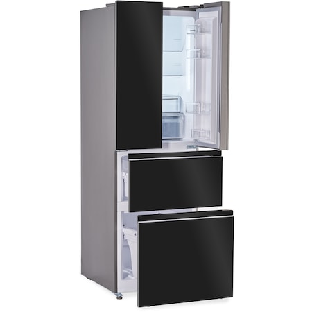 Combina frigorifica French Door Heinner HCFD-H300GBKA+, 300 l, Full No Frost, Clasa A+, Display Touch, H 186 cm, Sticla neagra