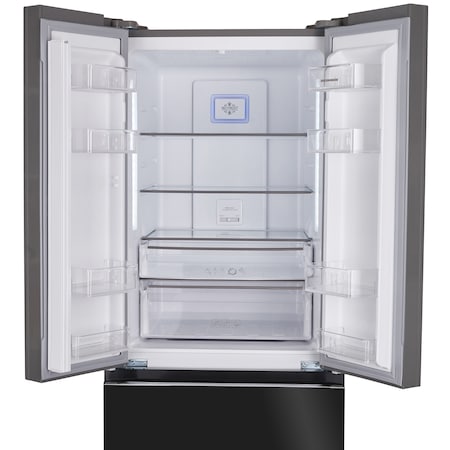 Combina frigorifica French Door Heinner HCFD-H300GBKA+, 300 l, Full No Frost, Clasa A+, Display Touch, H 186 cm, Sticla neagra