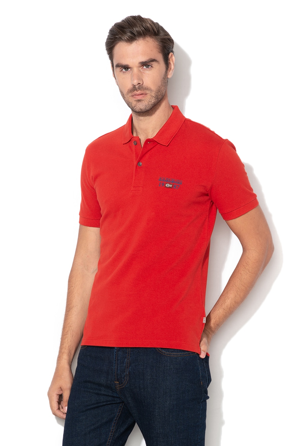 Napapijri, Tricou polo din material pique Erthow, Rosu caramiziu