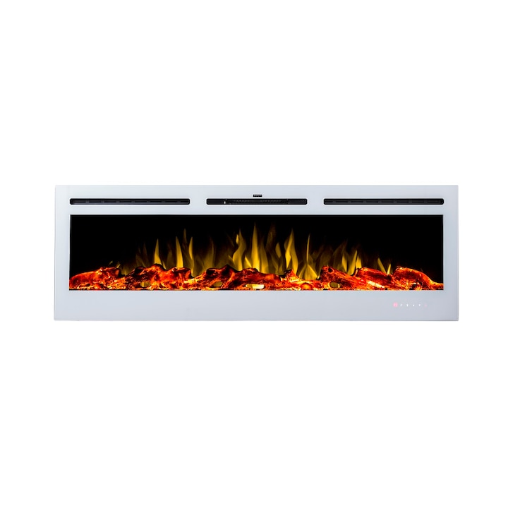 Semineu electric, Masomi, Adeli White-50' 1600 W, Alb, 127*54*14 cm, Iluminare LED, Telecomanda, 3 culori ale flacarii, Luminozitate reglabila