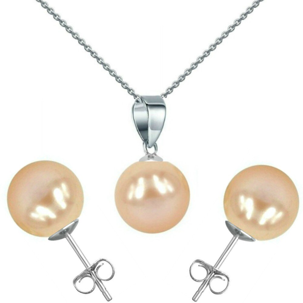 Set Aur Alb 14 karate cu Perle Naturale Premium Crem